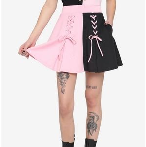 Hot Topic Black and Pink Split Lace Up Skirt